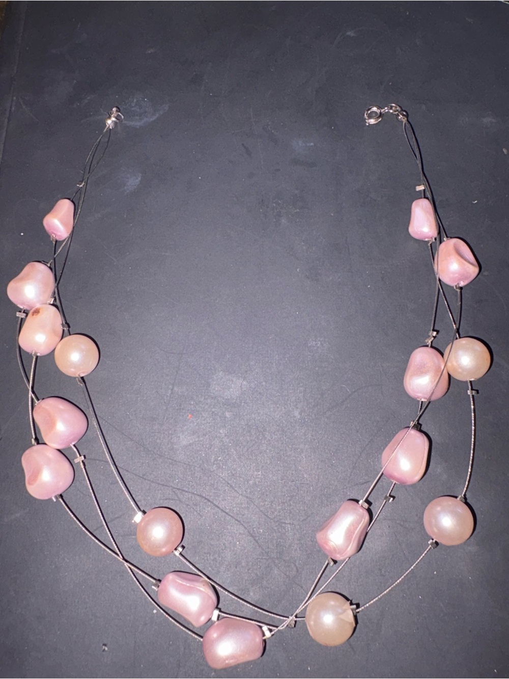 Handmade: Multi-Strand Pearlized Light Lilac/Pink Hued Necklace GUC